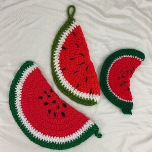 Vintage set 3 handmade knit watermelon hotpads